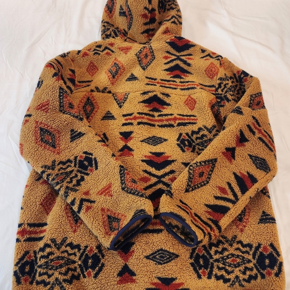 Vintage North Face Men Tan Aztec Geometric Sherpa 1/2 Zip Hoodie Size XL Plush - Picture 9 of 16
